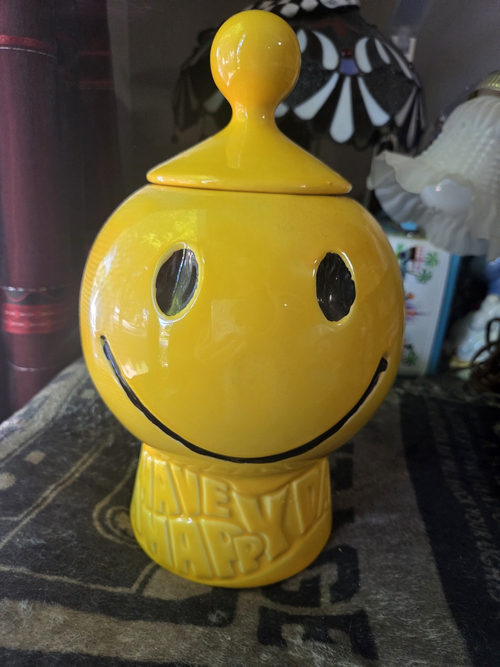 Vintage McCoy Cookie Jar “Have A Happy Day” Smiley Face USA Pottery  70s
